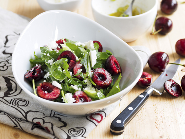cherry salad with leafy greens