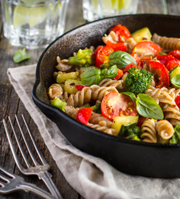 whole wheat pasta and vegetables