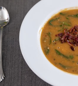 bowl of bean, bacon and spinach soup