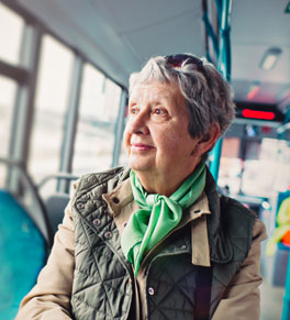 woman with memory problems riding bus