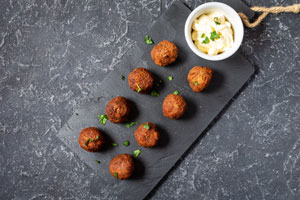 baked tandoori chicken meatballs with yogurt sauce