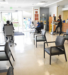 /><p> To protect against the transmission of COVID-19, UCI Health has reconfigured it's ER waiting room to keep patients at least six feet apart.