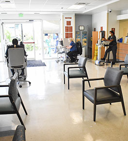  /><p> To protect against the transmission of COVID-19, UCI Health has reconfigured it's ER waiting room to keep patients at least six feet apart.