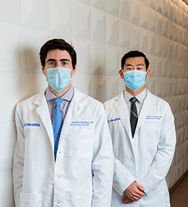 UCI Health oncologists Dr. Matthew Keating, left, and Dr. Daniel Kyung, are pictured outside the breast imaging center at UCI Health — Yorba Linda.