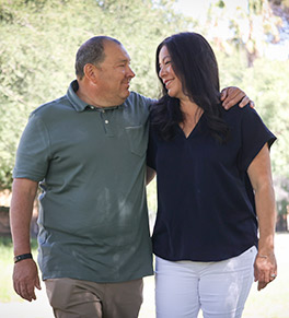 UCI Health bone marrow transplant patient Sean Ramos shares a moment with his wife, Rebecca.