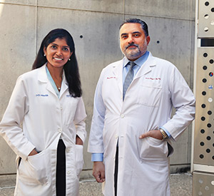UCI Health gastric cancer specialists Dr, Maheswari Senthil, left, and Dr. Farshid Dayyani devised a novel clinical trial to treat late-stage stomach cancer.