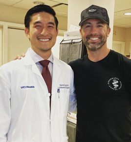 UCI Health orthopedic surgeon dr steven yang with partial knee replacement patient veteran career marine christopher simpson