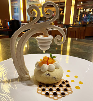 Peach and Honey Semifreddo with almond crumble and citrus essence is one of executive pastry chef Jorge Sotelo's delectable creations for Disney's Grand Californian Hotel & Spa