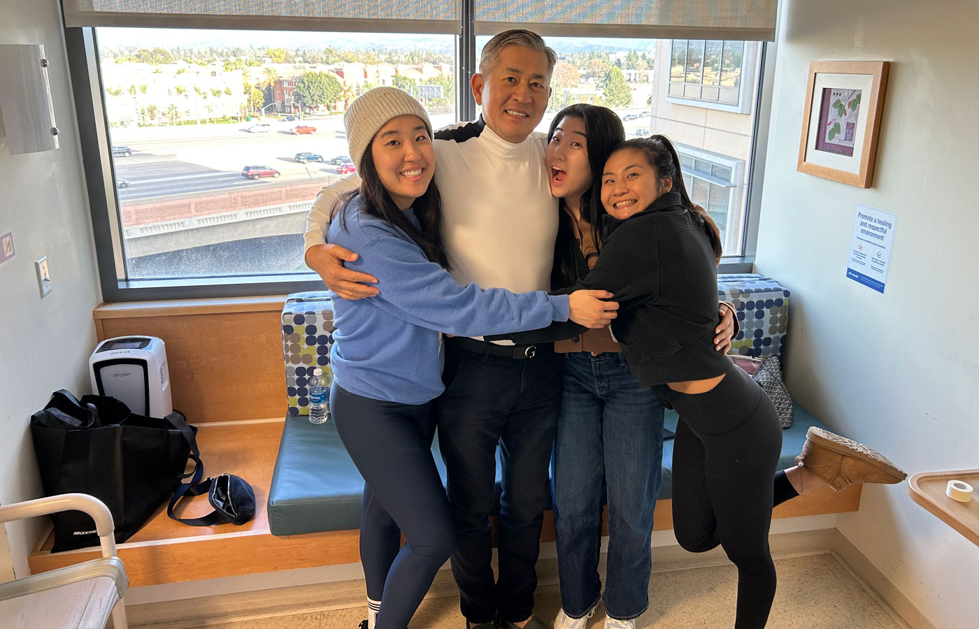 uci health stroke patient won hi lee with his family at uci health orange