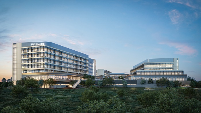 An exterior rendering of the UCI Health — Irvine medical campus
