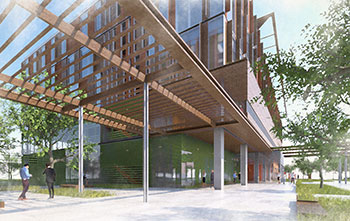 Watercolor rendering of the UCI Health Center for Advanced Care