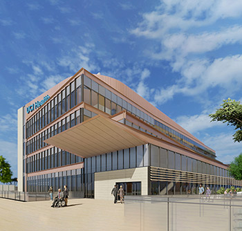 Architect's rendering of the Chao Family Comprehensive Cancer Center and Ambulatory Care in Irvine