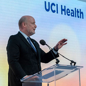 UCI Chancellor Howard Gillman speaks at the official groundbreaking of the new $1.3 billion UCI Medical Center — Irvine.