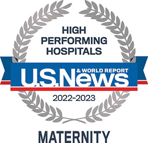 U.S. News high-performing maternity hospital badge 2022-23