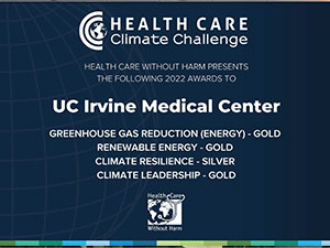 UCI Health conservation champion award from Healthcare without Harm.
