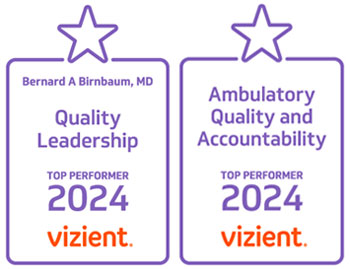 side by side logos for the vizient inc quality and accountability study; 2024 Bernard A. Birnbaum, MD, Quality Leadership Study on the left and Ambulatory Quality and Accountability Study on the right; uci medical center received top honors for ambulatory and inpatient care