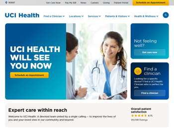 The home page of the redesigned UCI Health website