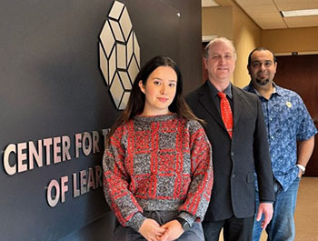 UC Irvine sleep apnea study authors Destiny Berisha, left, and neurobiologists Bryce Mander, PhD, center, and Michael Yassa, PhD, at the Center for the Neurobiology of Learning & Memory.