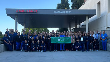 the emergency department team at UCI Health celebrates receiving the annual DAISY team award at UCI Medical Center in Orange