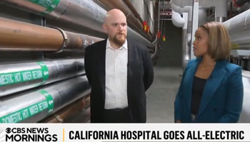 uci health director of general services joe brothman speaks to a cbs news reporter about the nation's first all-electric acute care hospital in the facility's central utilities plant