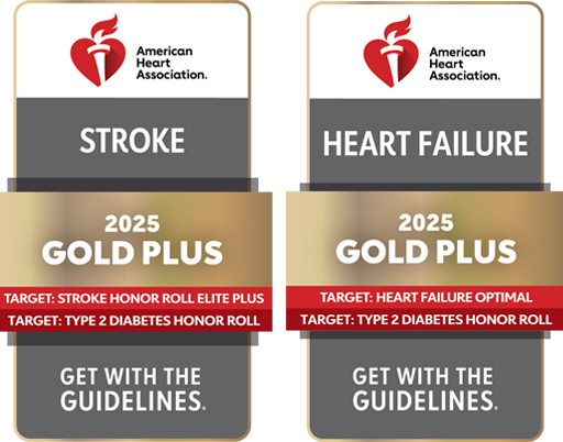 american heart association get with the guidelines award badges with four uci health hospitals received for stroke and heart care excellence