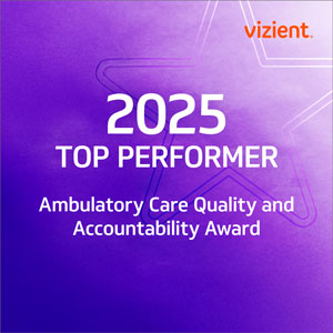 purple vizient badge saying 2025 top performer ambulatory care quality and accountability award