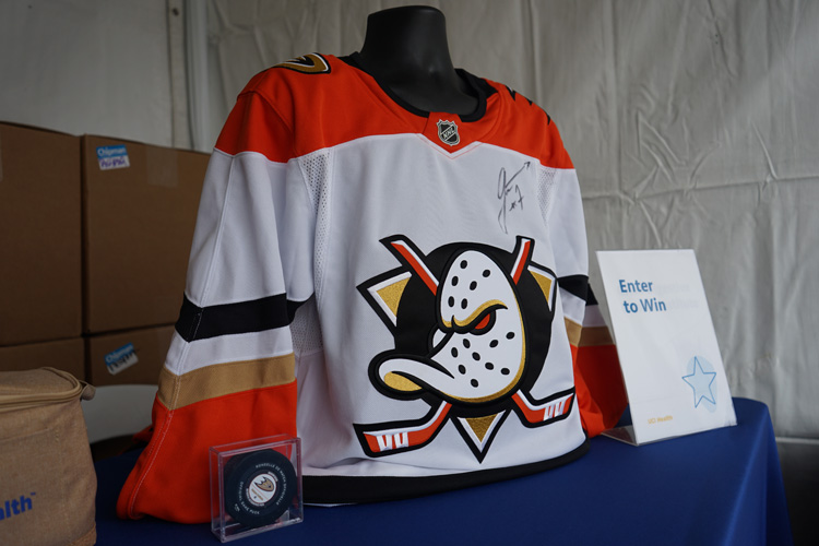 signed anaheim ducks jersey at uci health irvine community event