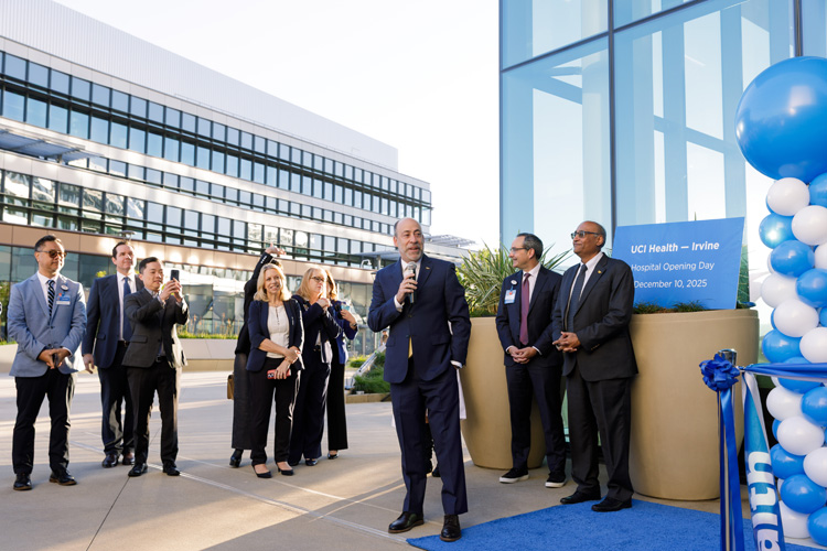 uci health president and ceo chad lefteris speaks at the grand opening of uci health - irvine on dec 10 2025