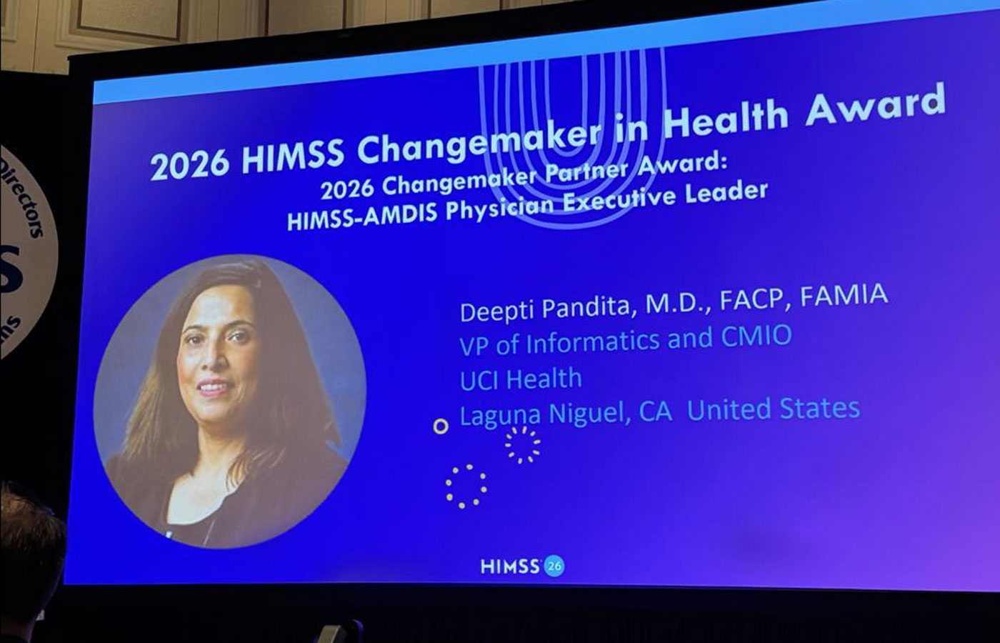 uci health chief medical information officer accepts the HIMSS changemaker award