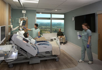 one of the patient rooms at the all electric uc health irvine acute care hospital in irvine california