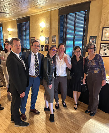 UCI Health cancer specialists and guest at 2026 ASCO conference in Chicago. Pictured from left to right, Dr. Victoria Villaflor, Dr. Jason Zell, Dr, Steven Seyedin, Dr. Jennifer Valerin, Dr. Nataliya Mar, Dr. Sandy Liu, Dr. Nadine Abi-Jaoudeh.