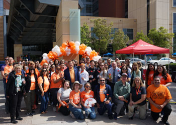 uci health co-workers gather at uci health orange wear orange to celebrate gun violence awareness day