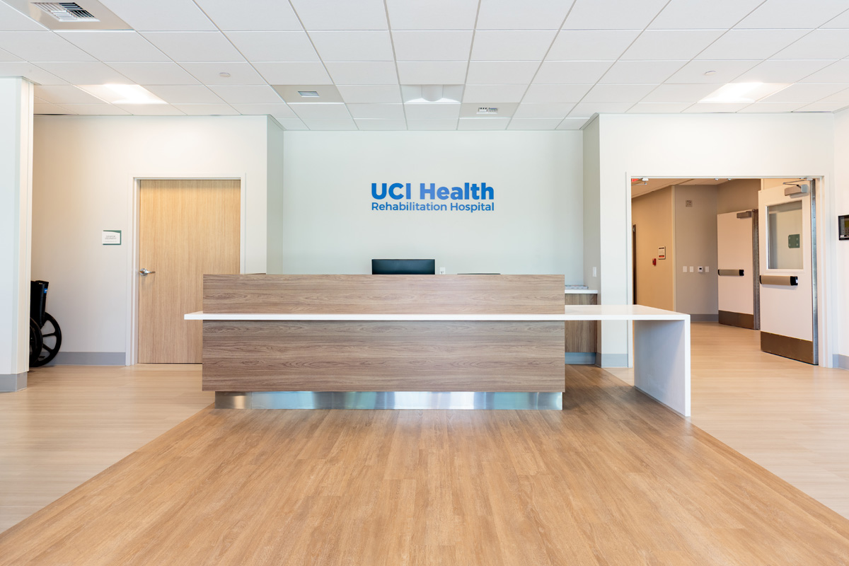 uci health — irvine rehabilitation hospital welcome desk inside the lobby