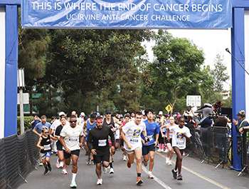 Runners cross the starting line at the 10th annual UC Irvine Anti-Cancer Challenge in Irvine on Oct. 10, 2026.