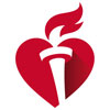 American Heart Association white torch on a red heart with a flame