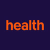 health magazine wordmark in orange letters on dark background
