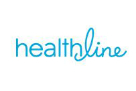 Healthline blue letters on white background