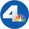 KNBC 4 logo blue background white numeral 4 with rainbow peacock logo