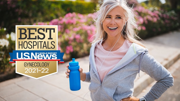 U.S. News & World Report Best Hospitals, 2020-21 National Ranking in Gynecology Senior woman holding water bottle smiling