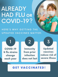 poster of woman wearing a mask and saying already had covid 19? as part of the EMBRACE (Educational Materials to Bring Resilience Against Contagious Events) project