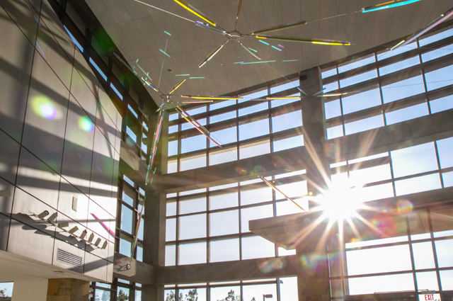 Mobile captures the sunlight in the lobby of the newly opened Gavin Herbert Eye Institute at UC Irvine