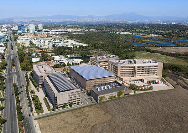 Architect rendering for UCI Health exterior of new uci health irvine hospital