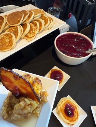 lemon ricotta pancakes and blueberry compote at a menu tasting for UCI Health -- Irvine and UCI Medical Center in Orange
