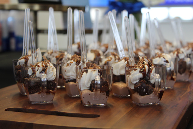 chocolate mousse with whipped cream at a menu tasting for UCI Health -- Irvine and UCI Medical Center in Orange