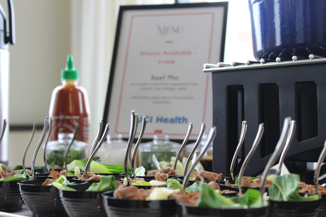beef pho and sriracha at a menu tasting for UCI Health -- Irvine and UCI Medical Center in Orange