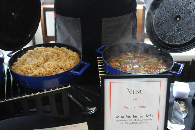 miso-marinated tofu and ginger scallion rice in skillets at a menu tasting for UCI Health -- Irvine and UCI Medical Center in Orange