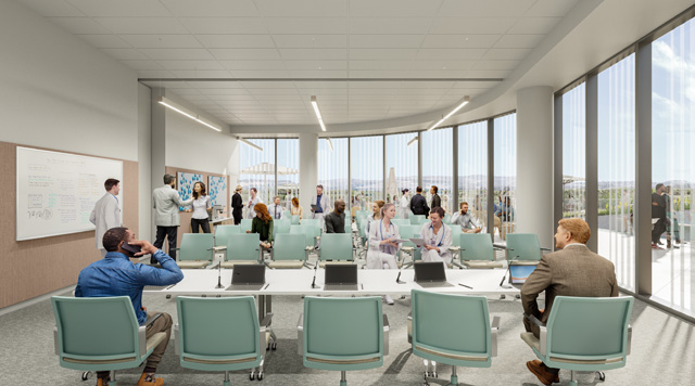 rendering of a conference room at uci health irvine. the nation's first all-electric acute care hospital