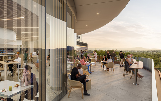 rendering of the dining area at uci health irvine. the nation's first all-electric acute care hospital
