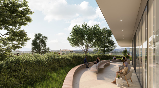 meditation garden with a view and trees at uci health irvine