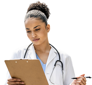 A clinician looking at a clipboard